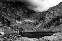 Storm building over Chasm Lake below Long's Peak, Rocky Mountain National Park, CO