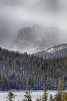 Snoshoni Peak shrouded with winter clouds, Indian Peaks Wilderness, CO